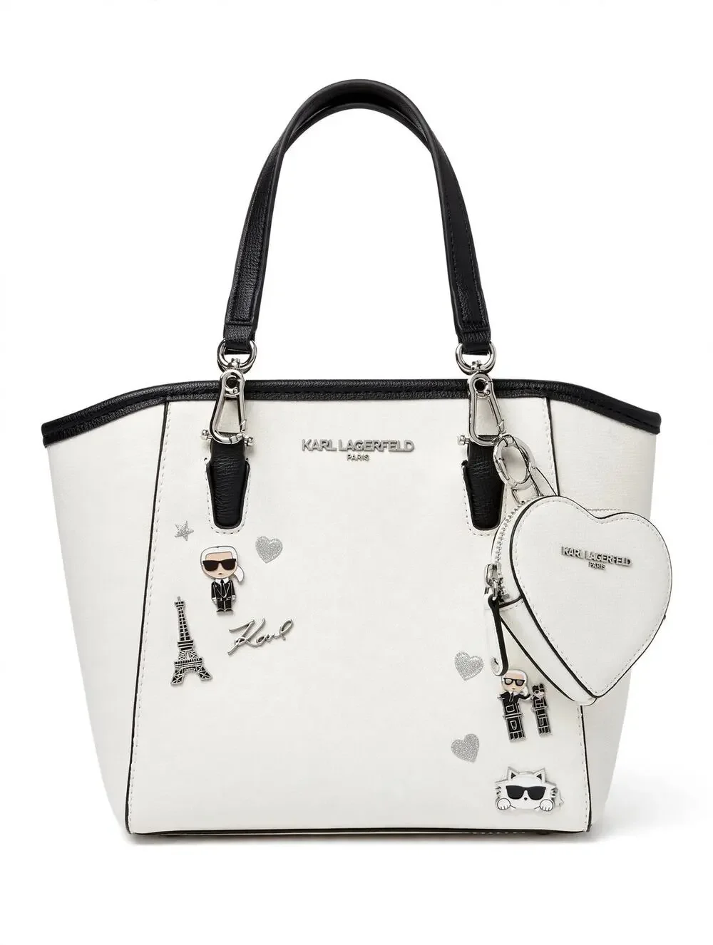 Karl Lagerfeld Paris White Black Satchel Tote Bag Charm NWT